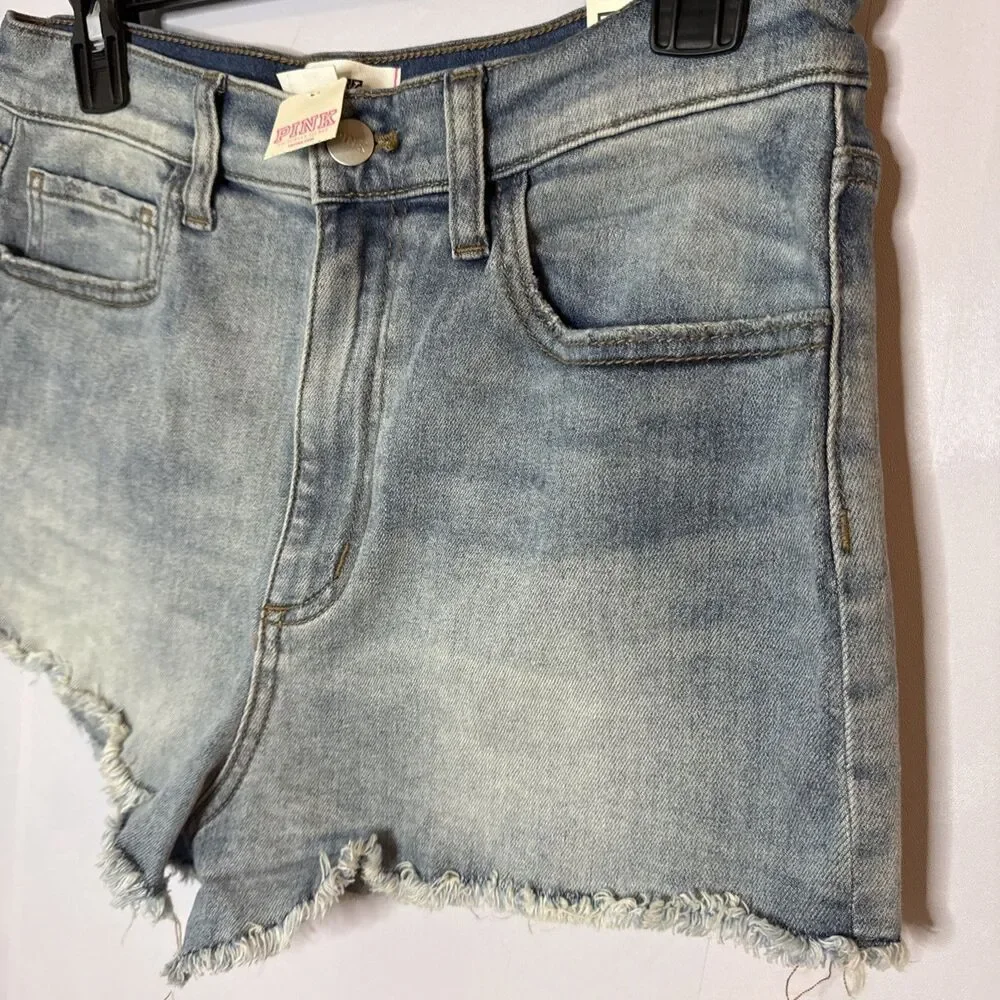Pink Victoria Secret High‎ Waisted Cut off Shorts Womens 10 Blue Denim Frayed